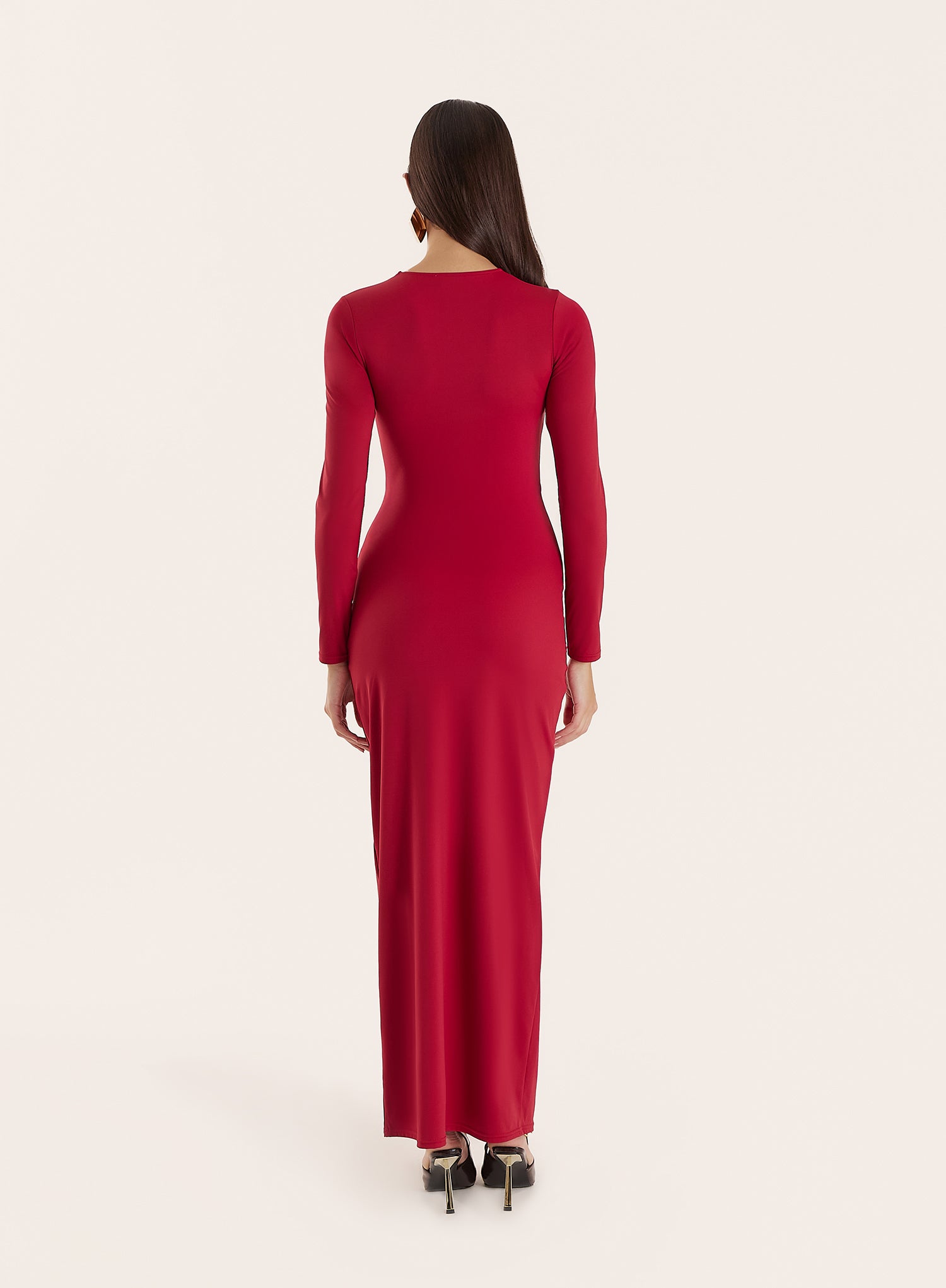 Red Jersey Hardware Waist Detail Maxi Dress